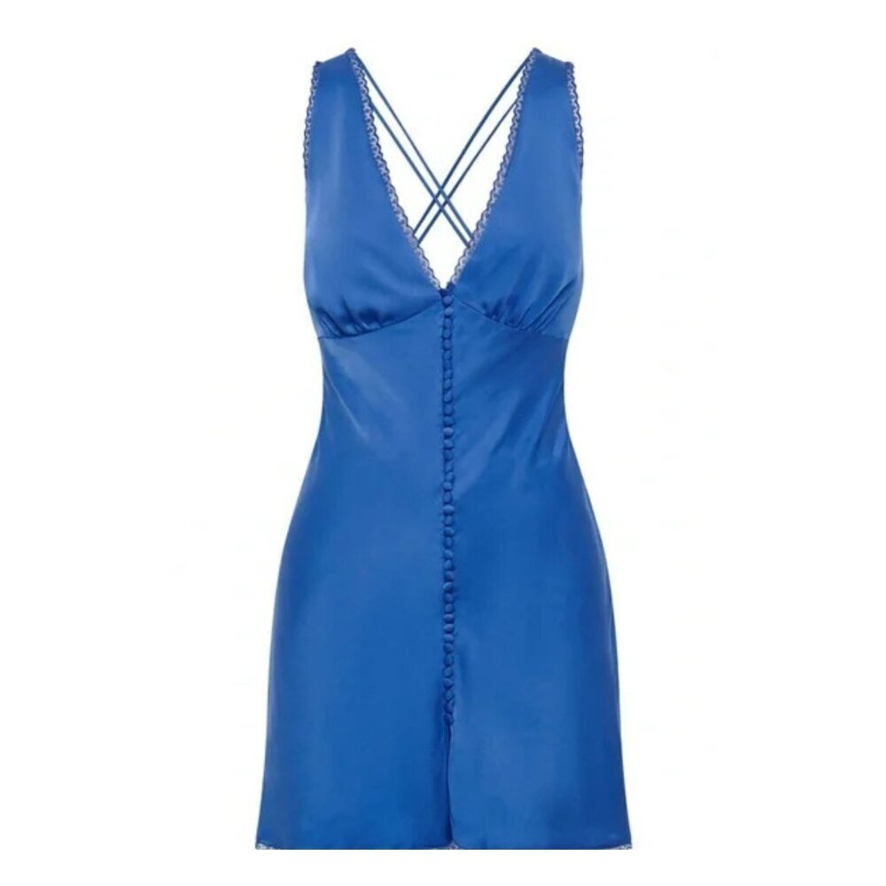 Meshki Cobalt Blue Satin Mini Dress with Cross-Back Straps